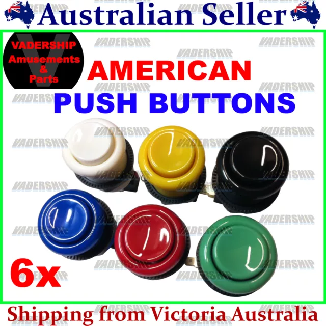 New: 6x American style Push BUTTONS, Lock nut & Micro Switch ARCADE / MAME