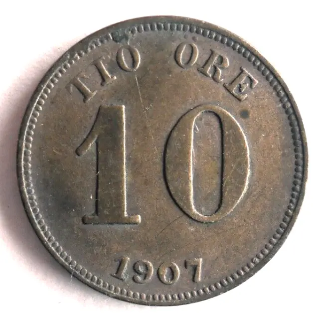 1907 SWEDEN 10 ORE - Excellent Vintage Silver Coin Sweden BIN #3