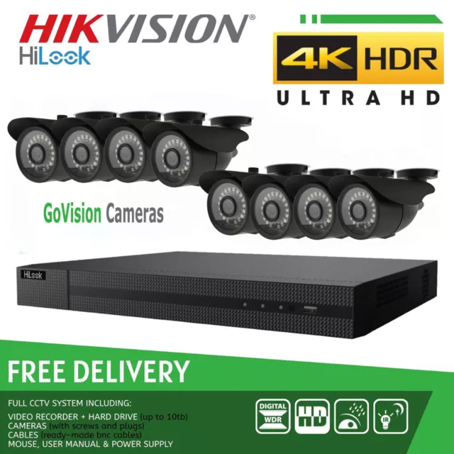 Hikvision 8Mp 4K Cctv Uhd Dvr 4/8Ch System In/Outdoor 8Mp Hd Camera Security Kit
