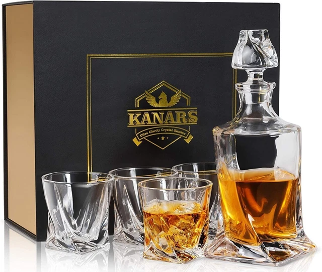 656B2F KANARS Whisky Decantador y Cuatro Vasos Set 800 ml Sin Plomo Cristal Set