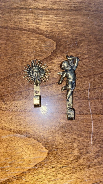 Ancien Crochets Laiton Vintage Embrasse Rideaux