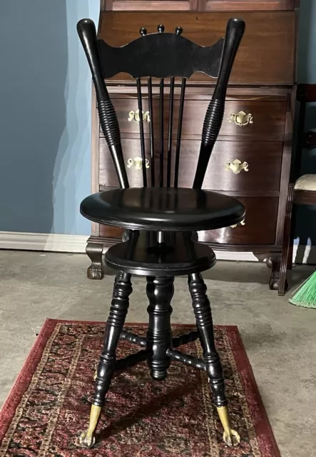 Antique Adjustable High Back Piano Stool with Claw Glass Ball Feet