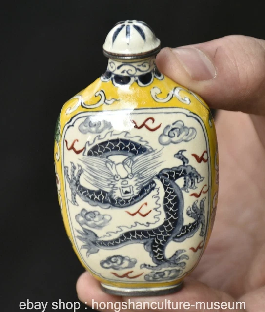 3.2" Marked Old Chinese Cloisonne Dynasty Palace Dragon Loong Snuff Bottle