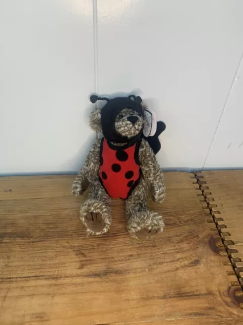 Ty Bugsy Bear in a Ladybug Costume  Stuffed Animal jointed