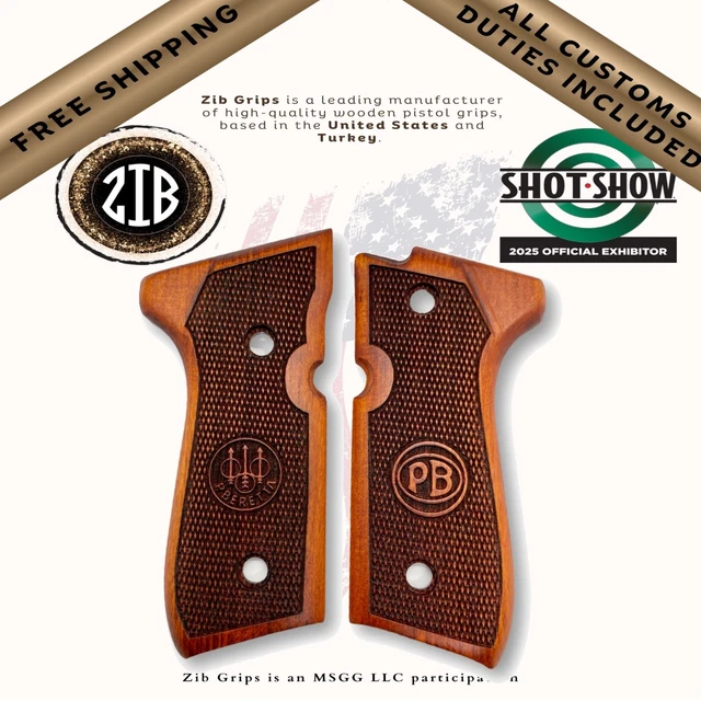 ZIB Grips Pour Beretta 92/96 – Crosse En Bois De Hêtre – Fabriqué En Turquie – Lot De 2