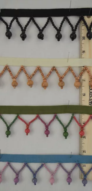 Trim - Woven 1/2" band w/ 1 1/2" Wood Bead Drops - 4 Color Choices!