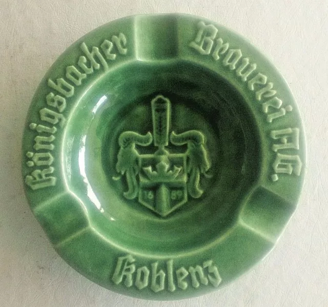 Vintage Green Ceramic Ashtray-Germany-Konigsbacker Brauerei (Brewery) AG Koblenz