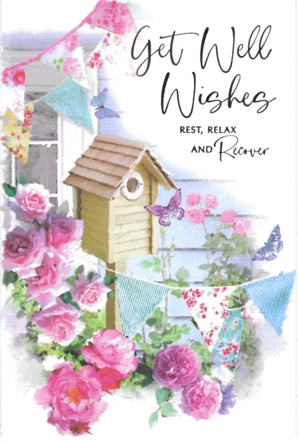 Get Well Wishes Female Greeting Card 7"X5" Traditional Birdhouse