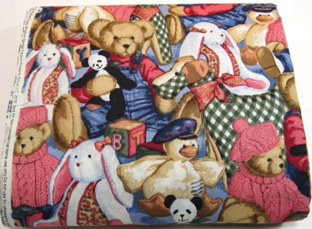 Vtg. Daisy Kingdom Blue Jean Teddy Bear Toy All Over Cotton Quilt Fabric Bty