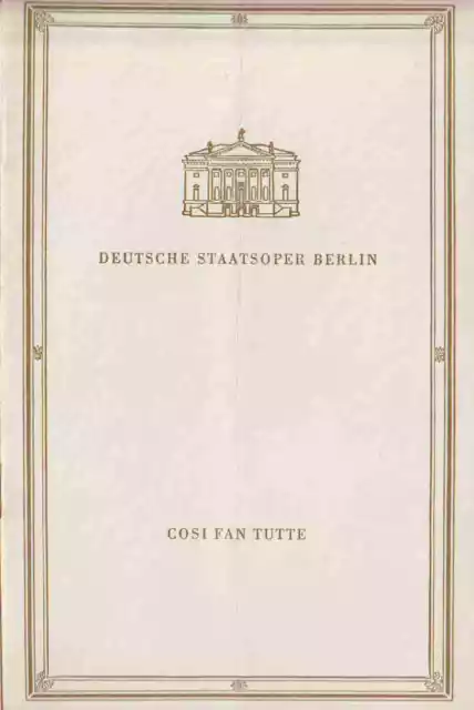 Deutsche Staatsoper Berlin: Cosi Fan Tutte von Mozart Programmheft 16.05.1961