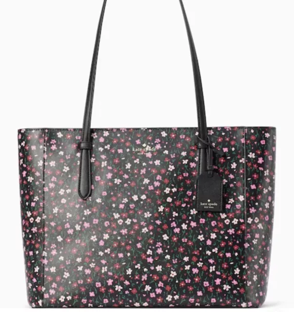 Kate Spade Leather Tote Schuyler Black Multi Festive Ditsy