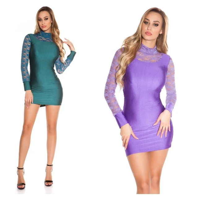 Abito donna tubino minidress completo in pizzo maniche lunghe elegante glamour