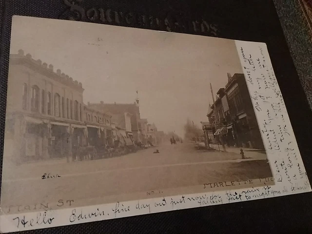 Marlette,MICHIGAN  Main St.  ~ STREET SCENE ~ 1907 RPPC Michigan Photo Postcard
