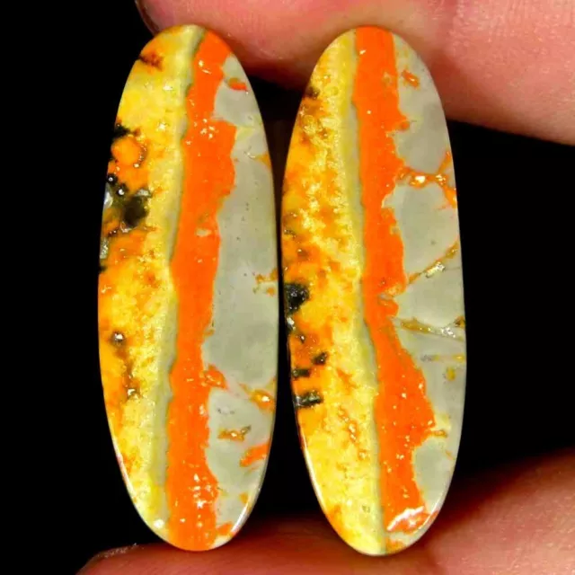 33.60Cts 100%Natural Bumble Bee Eclipse Jasper 11x33x5mm Oval Pair Cab Gemstone