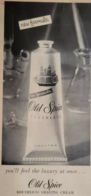 Old Spice Brushless Shaving Cream Tube Original 1940s Print Ad ~6x14"