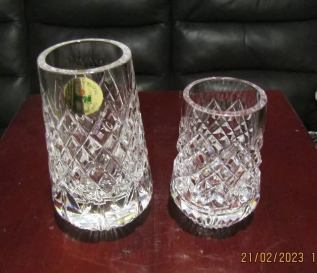 2 x Small TYRONE Crystal 'Cappagh' Vases - Approx. 4" & 3".