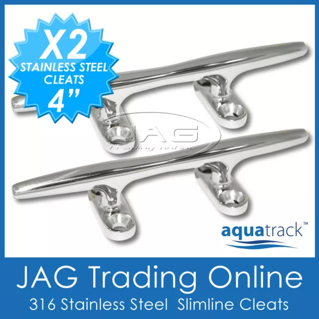 2 x 4" 100mm 316 STAINLESS STEEL MARINE GRADE SLIMLINE BAR ROP CLEAT- Boat/Yacht