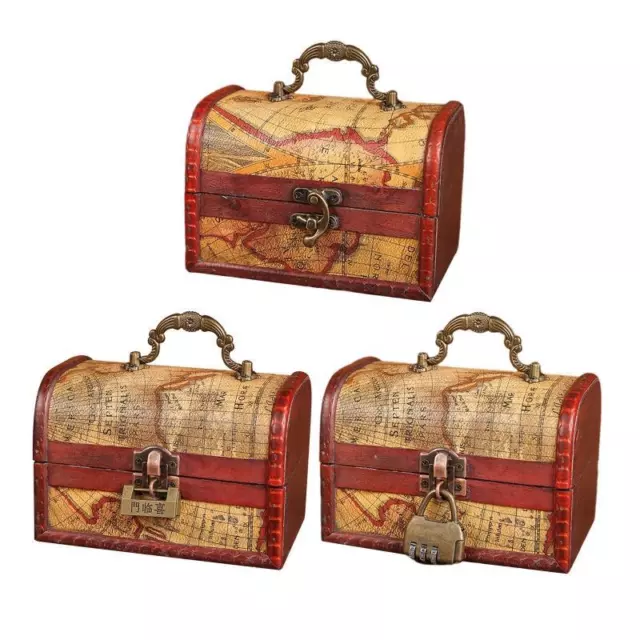 Kids Pirate Treasure Chest Jewelry Box with Lock Small Wooden Storage Trunk