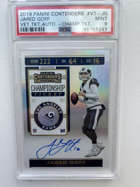 2019 Panini Contenders Jared Goff Vet Ticket Auto Championship Ticket /5 PSA 9