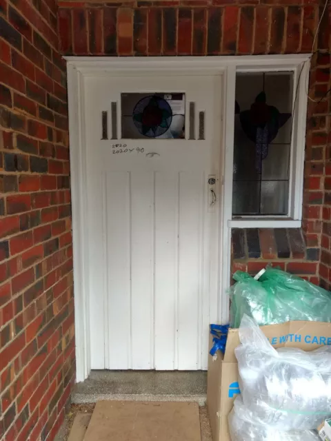 Solid Timber Entrance Door with Leadlight and Sidelight