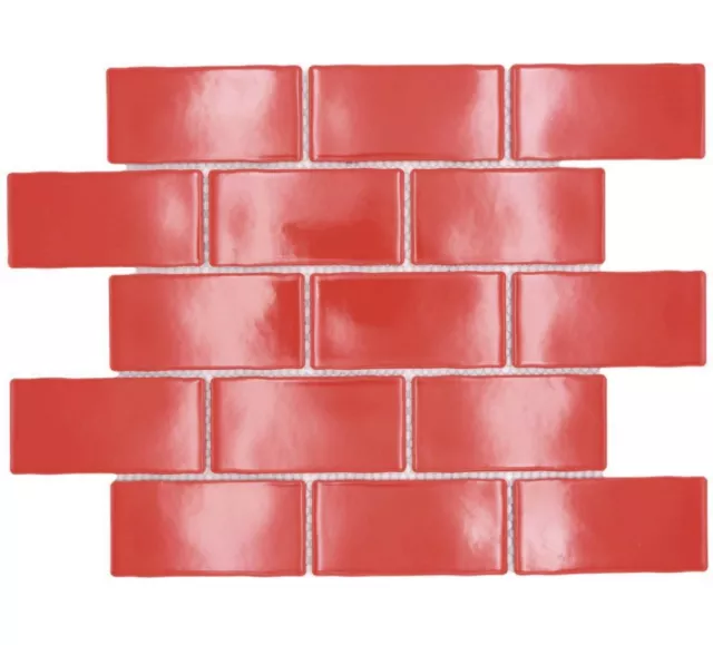 Azulejos de mosaico rojo Metro Sybway espejo de azulejos brillantes cocina baño | 10 alfombras