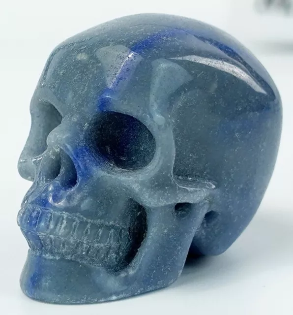 Blue Aventurine Quartz Stone Realistic Skull Hand Carved Natural Crystal Statue