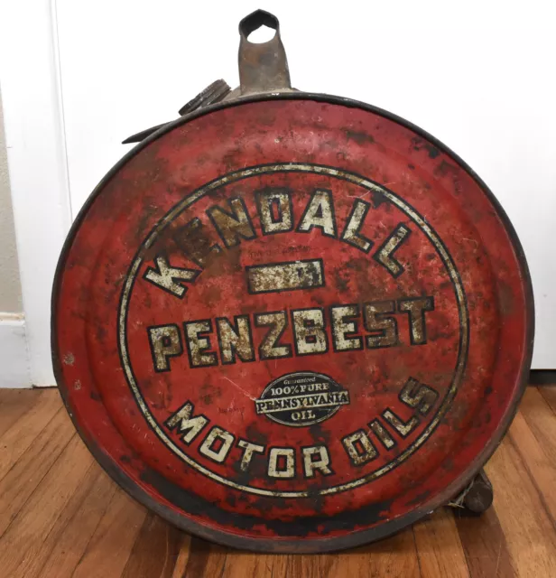 Vintage Kendall Penzbest Motor Oils Metal 5 Gallon Advertising Rocker Oil Can