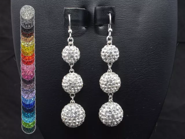 Crystal Pave Rhinestone Dangle Earrings 14mm 12mm and 10mm Beads