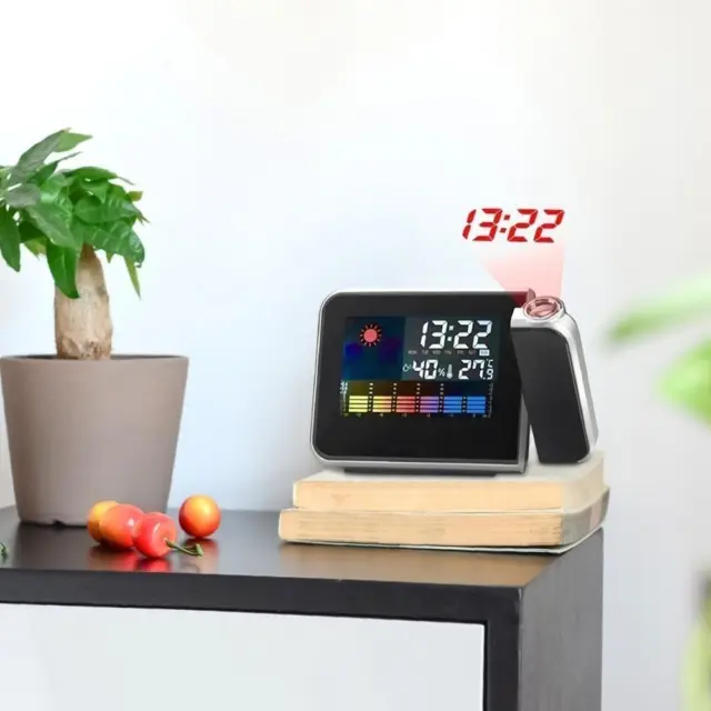 Digital LED Projection Alarm Clock Weather Thermometer Back new. Calendar B7H6
