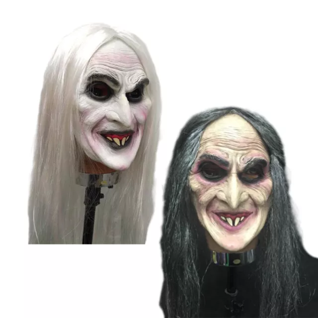 Halloween Mask Long Hair Witch Full Face Scary Latex Mask Costume Dress Up