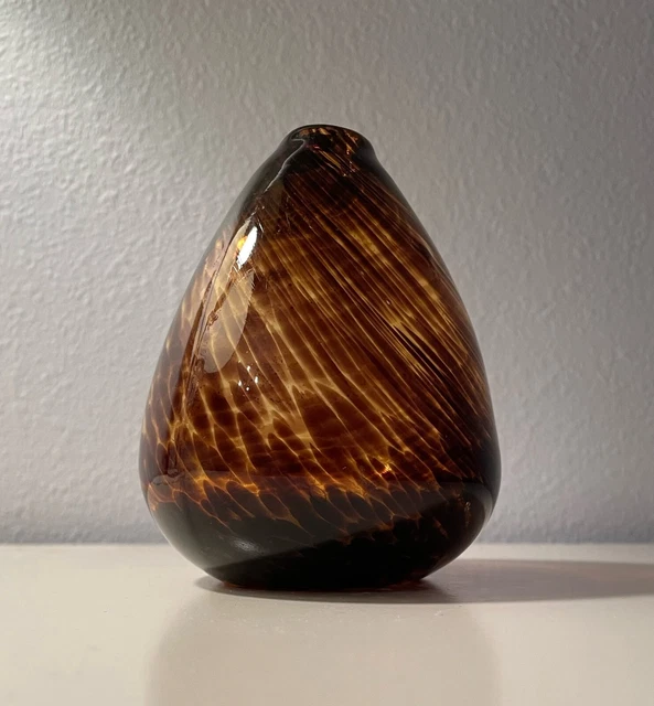 Bud Vase Hand Blown Brown Gold Confetti Swirled Glass Vintage