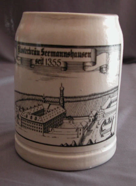 Antigua JARRA DE CERVEZA ALEMANA de porcelana 0,5 L KLOSTERBRÄU SEEMANNSHAUSEN