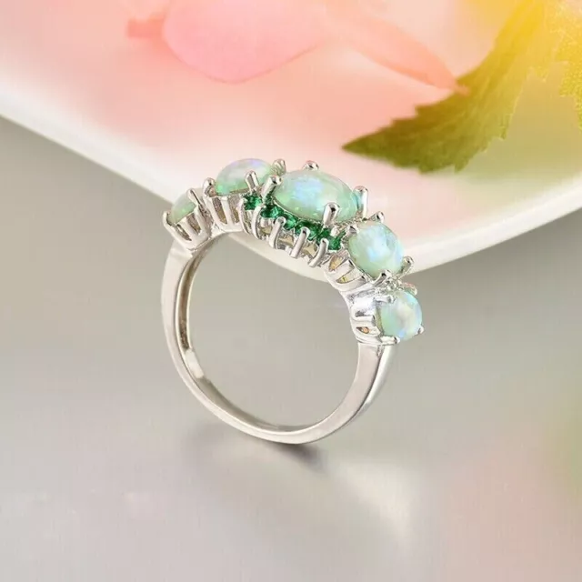 3CT OVAL CUT Lab Created Opal Diamond Women's Wedding Ring 14K White ...