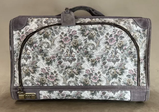 VTG French Luggage Countryside & Unicorn Leather Tapestry