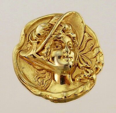 Art Nouveau Brooch Gold Washed Sterling Silver Gibson Girl Bonnet Stamped 2"