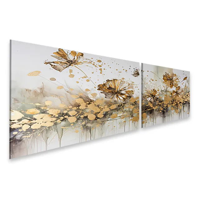 Bild auf Leinwand Abstrakte Florale Ölgemälde Gold Blume Platzen Weiß Golden Bil