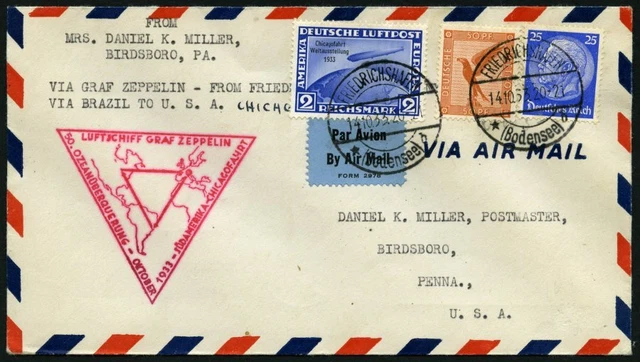 ZEPPELINPOST 1933, Chicagofahrt, Auflieferung Fr'hafen, bis Chicago, Prachtbrief