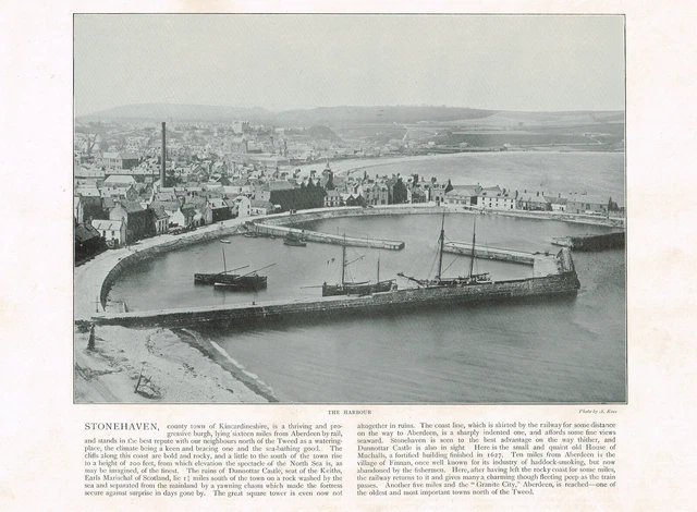 Stonehaven Harbour Kincardineshire Scotland Antique Picture Print 1900 ROC#138