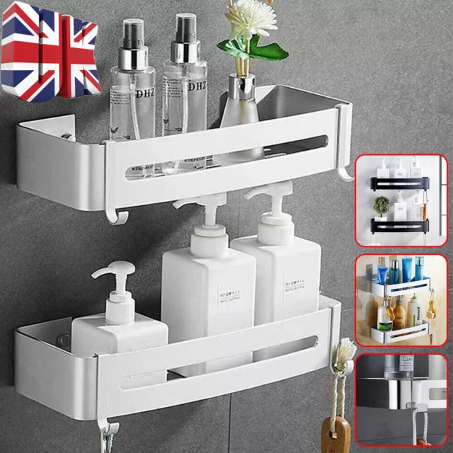 2Pcs Bathroom Shower Holder Storage Self Adhesive Rack Basket Shelf Organizer UK