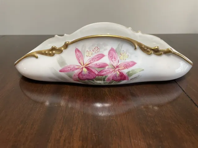 Rare Antique Limoges France Hand Painted Porcelain Credit Card Tray W Gold Trim