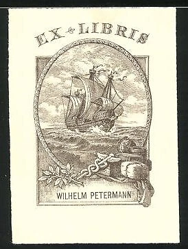 Exlibris Wilhelm Petermann, Segelschiff auf See
