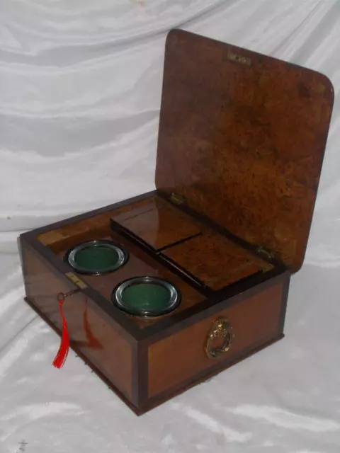 Large & Unusual Antique Victorian Mahogany Burr Yew Rosewood Tea Caddy Box