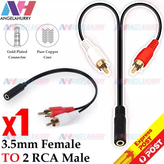 3.5mm Female To 2RCA Male Aux Auxiliary Gold Plated Stereo Audio Adapter Cable
