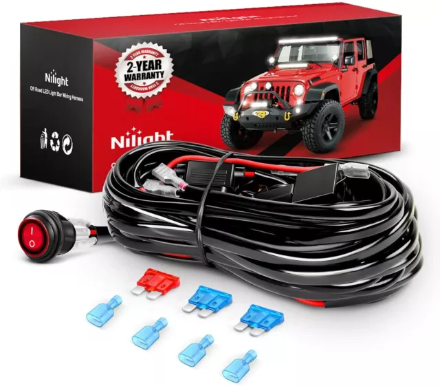 Nilight LED Light Bar Wiring Harness Kit 12V On Off Switch Relay 10ft 16 AWG 1PC