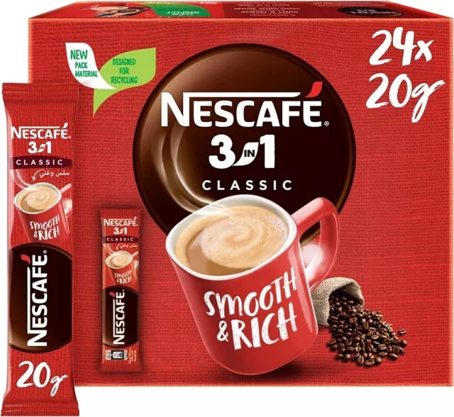 NESCAFÉ 3 In 1 Original Soluble Ground Coffee 30 Sachets Bag Free Shipping  World
