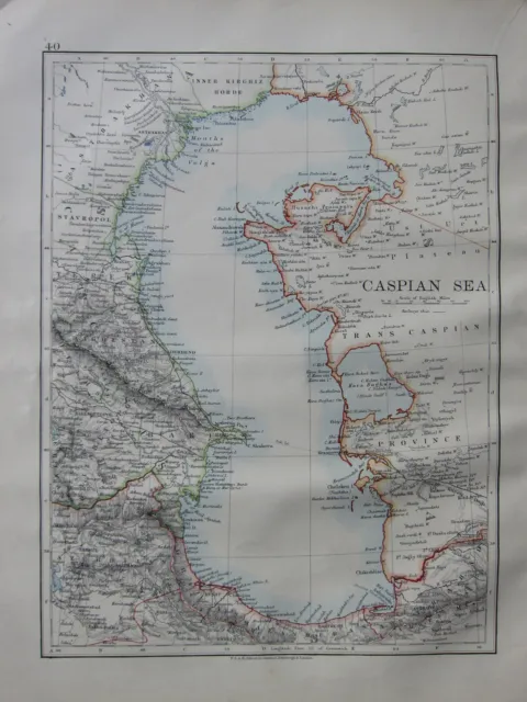 1900 Victorian Map ~ Caspian Caucasus Sea Baku