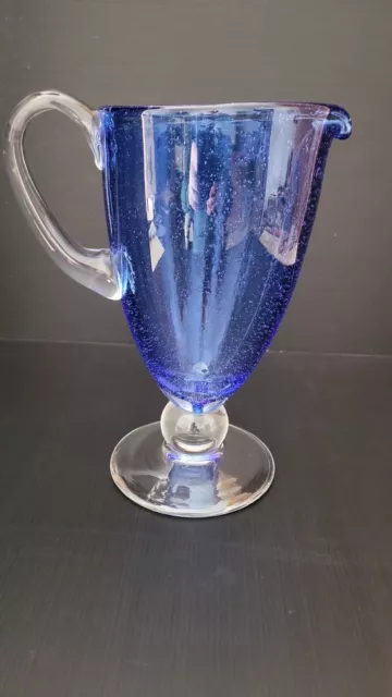 Pichet Broc bleu en verre bullé, Vintage, eau, limonade.