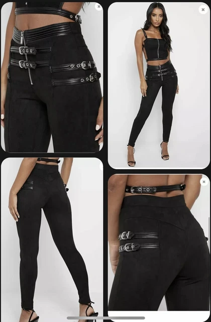 MANIERE DE VOIR Vegan Suede Buckle Strap Leggings Trousers Treggings Size 8 16.50 PicClick UK