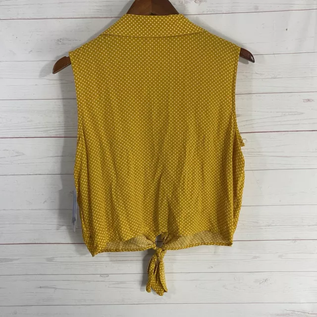 Jolt Polka Dot Sleeveless Knot Tie Top Juniors XL Mustard Yellow Button Front 3