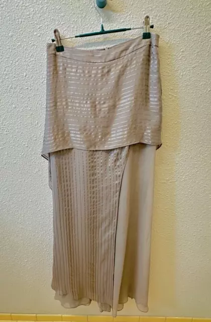Michelle Mason 100% Silk Maxi Asymmetrical Gray Striped Skirt Flutter 27" Waist